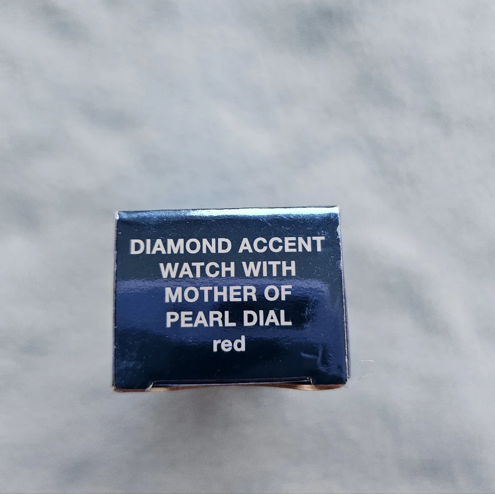 Avon Diamond Accent Watch, Mother of Pearl Dial, Red, Silver, NWT - Picture 12 of 14